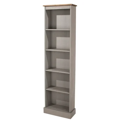 Tall Narrow Wood Bookcase, Slim Freestanding Bookshelf for Small Spaces, Home Office and Living Room
