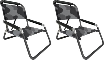 Lightweight Portable Foldable Recliner Beach Chairs, with Slip Pockets and Shoulder Strap, 2 Pack, Black, XL