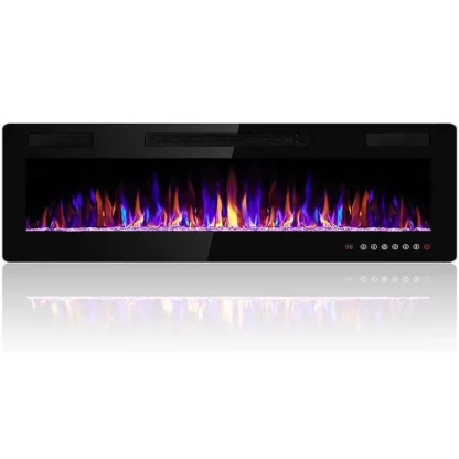 30-72 Inch Ultra-Thin Electric Fireplace, Linear Recessed Wall Mounted Fireplace with Remote Control