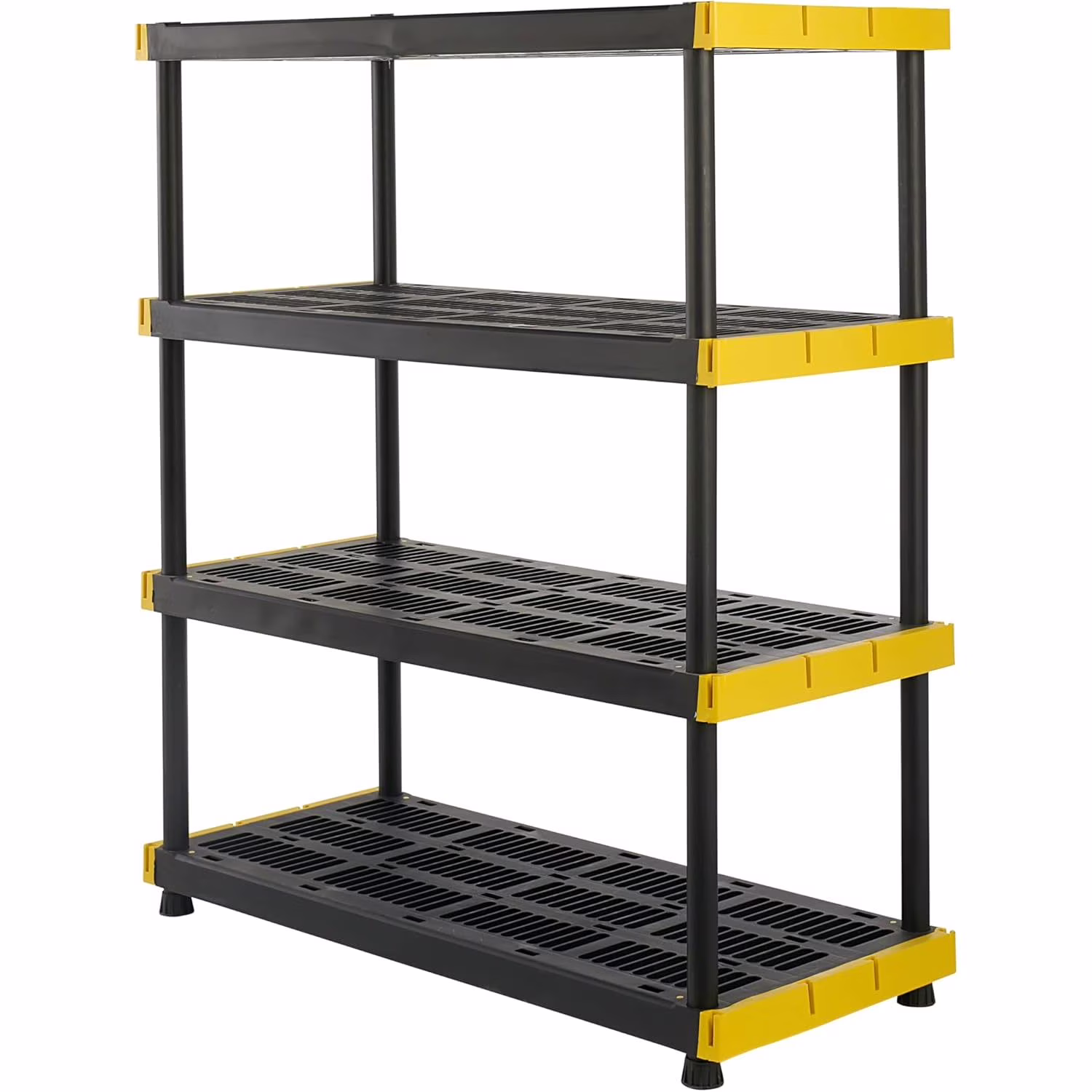 MMZP Black & Yellow?, 4-Tier Heavy Duty Plastic Storage Shelving Unit, 200lbs/shelf (55-H x 48-W x 20-D), for Indoor/Outdoor Organization, Modular Rack