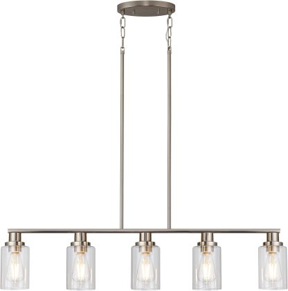 Kitchen Island Lighting, 4-Light Dining Room Light Fixtures Over Table,Gold Linear Chandelier for Dining Room Hanging,Pendant Lights Kitchen Island with Clear Glass Shade
