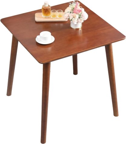 27.6" Small Square Dining Table for 2, Space-Saving Kitchen Dinner Table, Rustic Wood Mid Century Modern Table with Solid Wood Legs