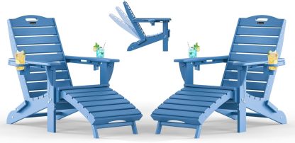 Adjustable Adirondack Chair, Outdoor Fire Pit Chair, Navy Blue