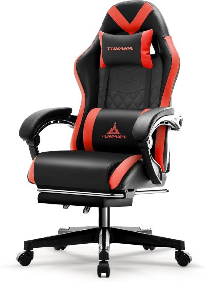 White Gaming Chair,Ergonomic Massage Office Desk Chair with Footrest