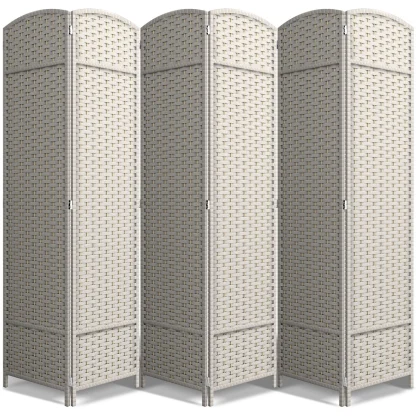 6 Panel Room Divider, 6ft Tall Extra Wide Folding Privacy Screen with Hand-Woven Mesh Panels
