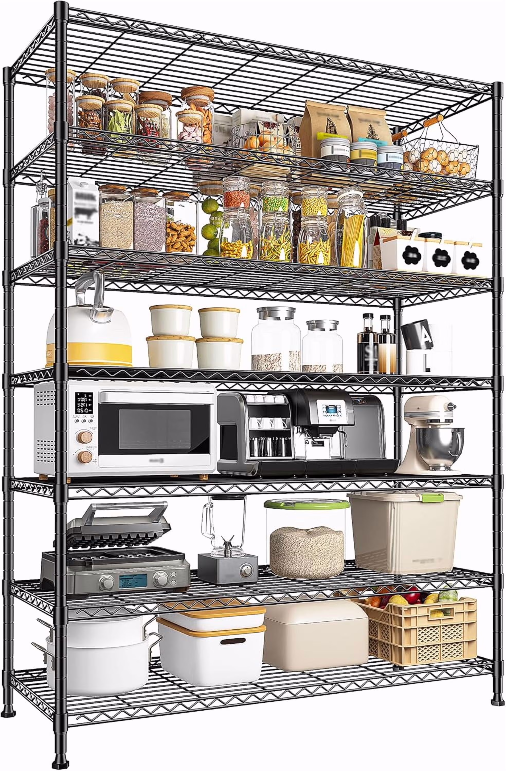 82.6H Metal Shelving Unit 7 Tier Storage Shelves Adjustable Wire Shelving Metal Wire Shelf Pantry Shelves Wire Rack for Kitchen Pantry Utility Room Garage 45" W x 82.6''H x 13.5" D, Black
