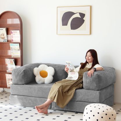 Free Combination Convertible Folding Sofa Bed, Armless Foam Floor Sofa, Sleeper Floor Couch for Living Room and Bedroom Sleeper Chair with Pillow Twin Size (Frost Grey)