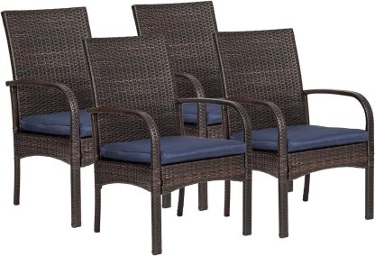 Outdoor Wicker Patio Dining Chairs with Padded Cushions Set of 2: Porch Rattan Chairs Club Chairs with High Back and Deep Seating 350lbs, Brown