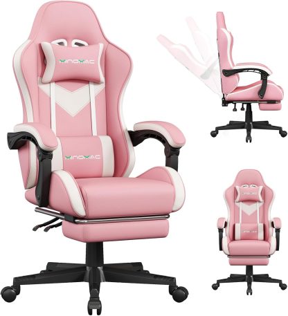 Gaming Chair Ergonomic Gamer Computer Office Chair, with Footrest, Lumbar Support, Headrest, Adjustable Height, Swivel Rolling