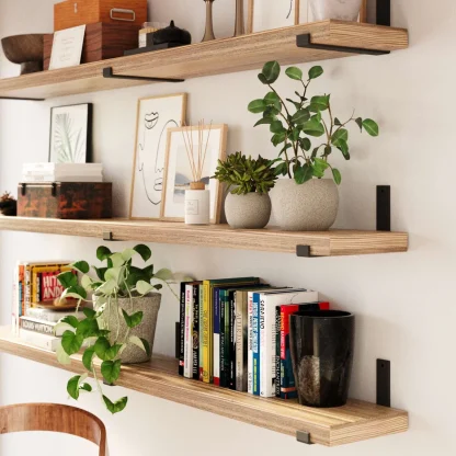 72 Inch Floating Wood Wall Shelves, Set of 3 Burnt Wood Display and Storage Shelves for Home Decor