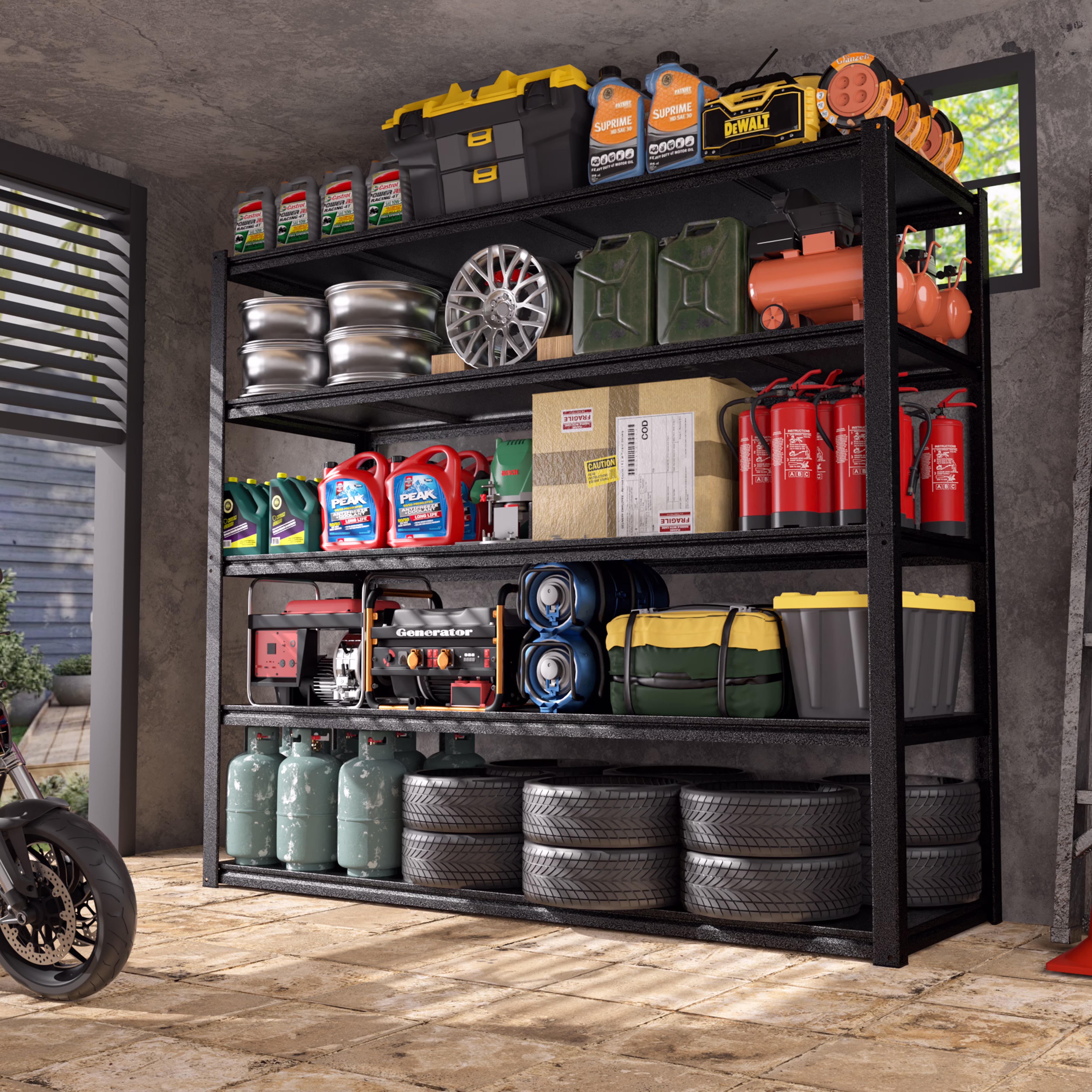 VEIKOUS 72 "H 5-Tier Metal Shelving, Heavy Duty Storage Rack w/ 2000Lbs Load Capacity for Garage, Basement, Shop, Black