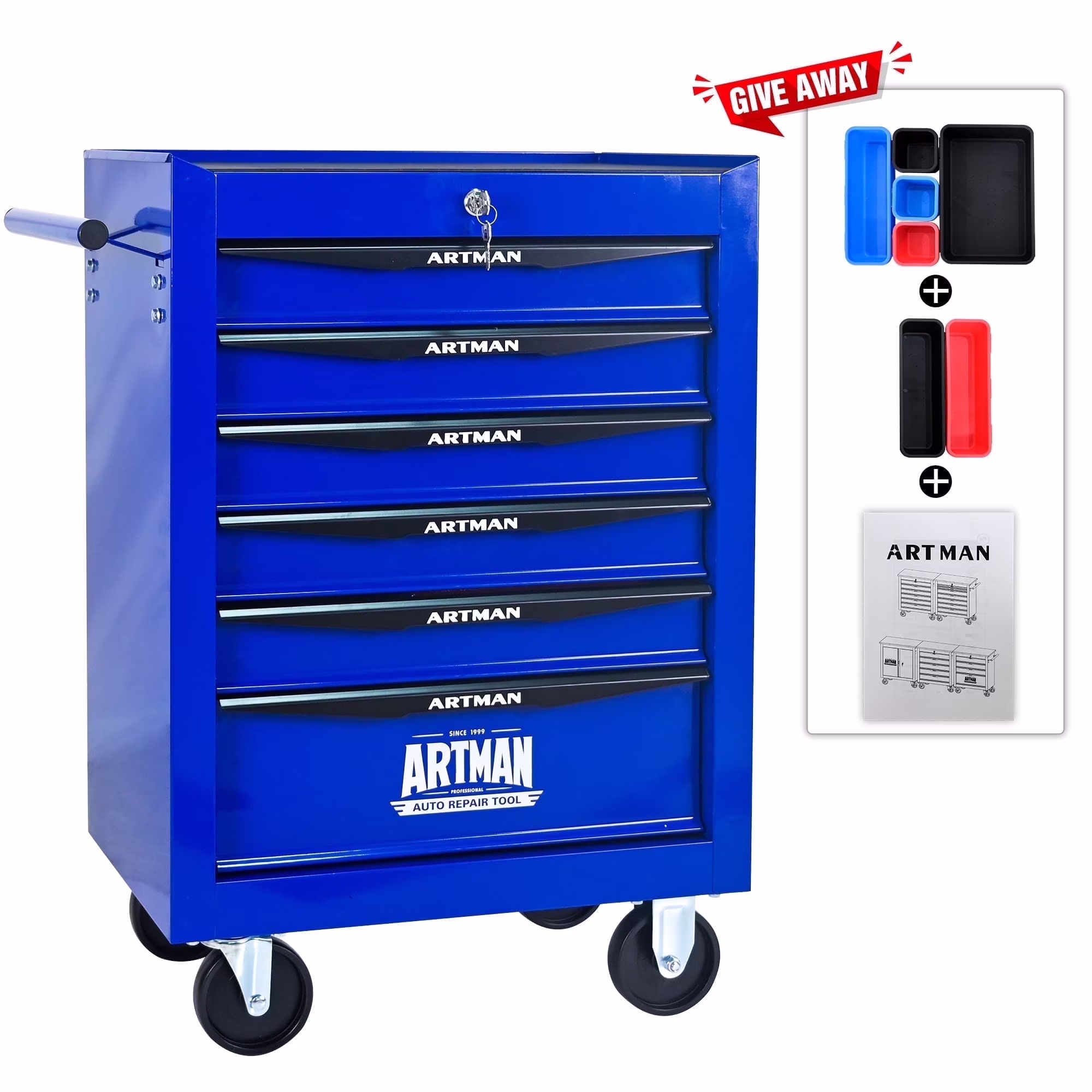 ARTMAN 20" 6-Drawer Tool Chest Cabinet with Ball Bearing Drawer Slides, Steel Tool Storage Box Organizer for Garage Workshop Repair Shop