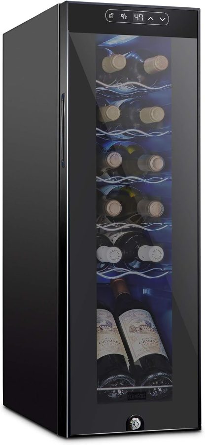 12 Bottle Compressor Wine Cooler Refrigerator w/ Lock | Large Freestanding Wine Cellar | 41F-64F Digital Temperature Control Wine Fridge for Red, White, Champagne or Sparkling Wine - Black