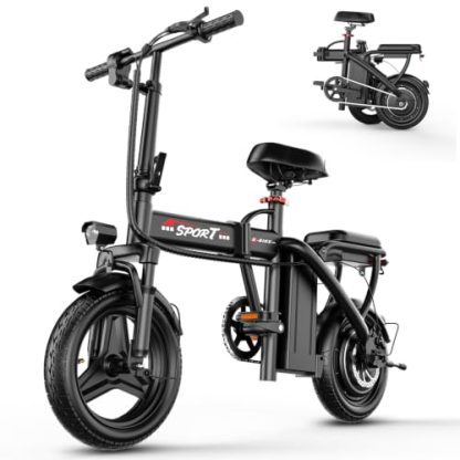 Electric Bike for Adults Teens, 800W/1200W Peak Folding E Bike | 22/25MPH & 30/45 Miles Range, 14" Commuting Ebike with 3-Speed Modes, Portable Electric Mini Bike