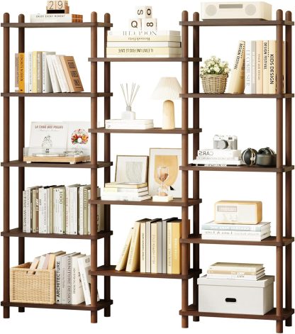 Wooden Triple Wide Bookshelf, 5-Tier Large Open Bookcase, White