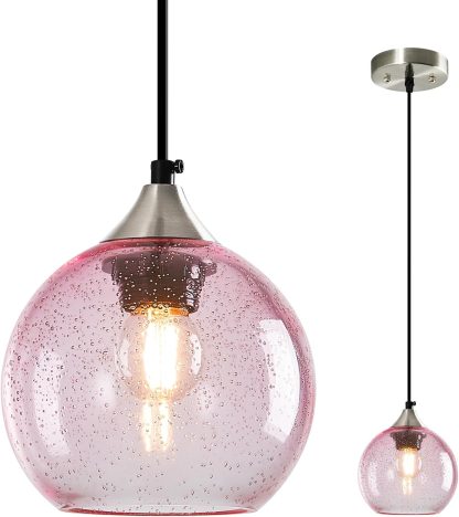 Amber Pendant Lights Kitchen Island 3 Pack, 5.9 in Seeded Glass Globe