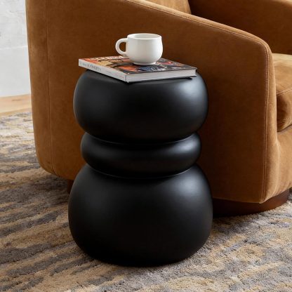 Black Pedestal Side Table, 14.56" Dia, Modern Accent End Table