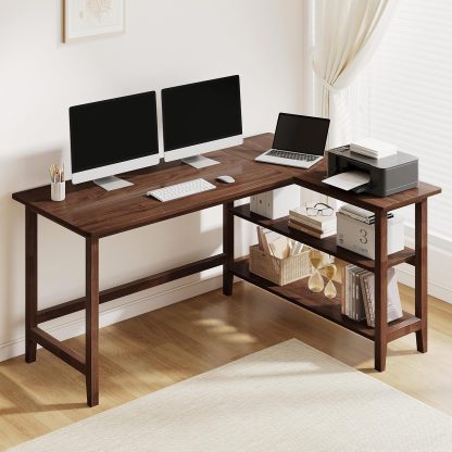 45" Reversible L-Shaped Office Desk with Storage Shelves, White