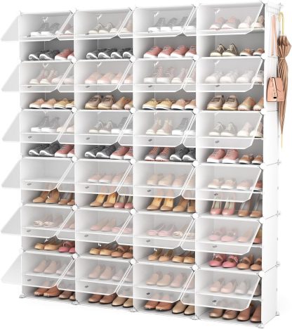 Portable Shoe Rack Organizer, 72 Pairs Covered Shoe Rack Shoe Organizer for Closet Entryway, 12-Tier Shoe Storage Cabinet Space Saver Closed Shoe Organizer Cabinet with Doors
