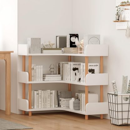 5-Tier Reversible Corner Bookshelf, L-Shaped Shelf, Oak