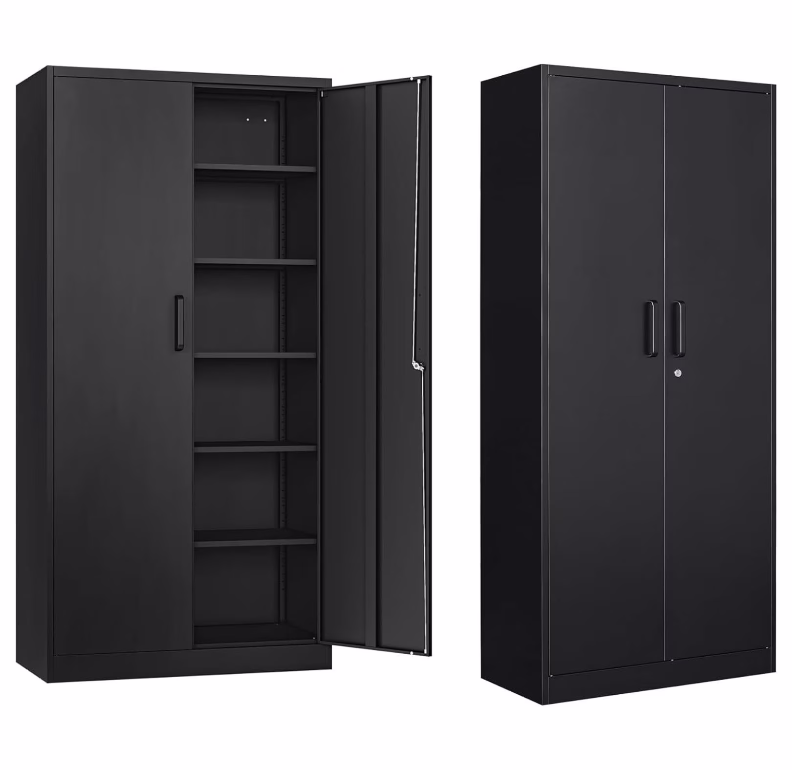 Metal Storage Cabinet with 5 Adjustable Shelves,Garage Storage Cabinet with Lock,Black Metal Cabinet with Locking Doors,Steel Cabinet,71" Lockable Storage Cabinet for Home,Office,Garage Cabinets