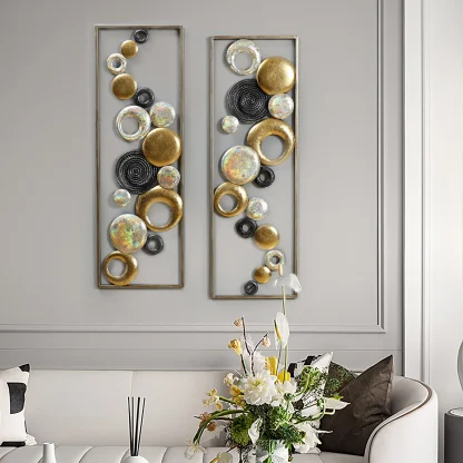 Set of 2 Modern Multi-Color Abstract Metal Wall Decor Panels, Decorative Wall Art for Living Room and Bedroom