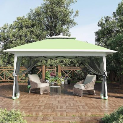 13x13FT with Expansion Bolts, Canopy Tent, Heavy Duty Party Tent & Shelter with Double Roofs, Mosquito Nettings and Privacy Screens Tent for Party, Wedding, Outdoor Dining, Patio, Backyar