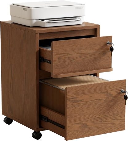 Wheeled Double-Drawer Filing Cabinet, Lockable Mobile File cabinets, Suitable for Home Offices or Storage cupboards for Storing Legal documents or Letter-Sized Files.