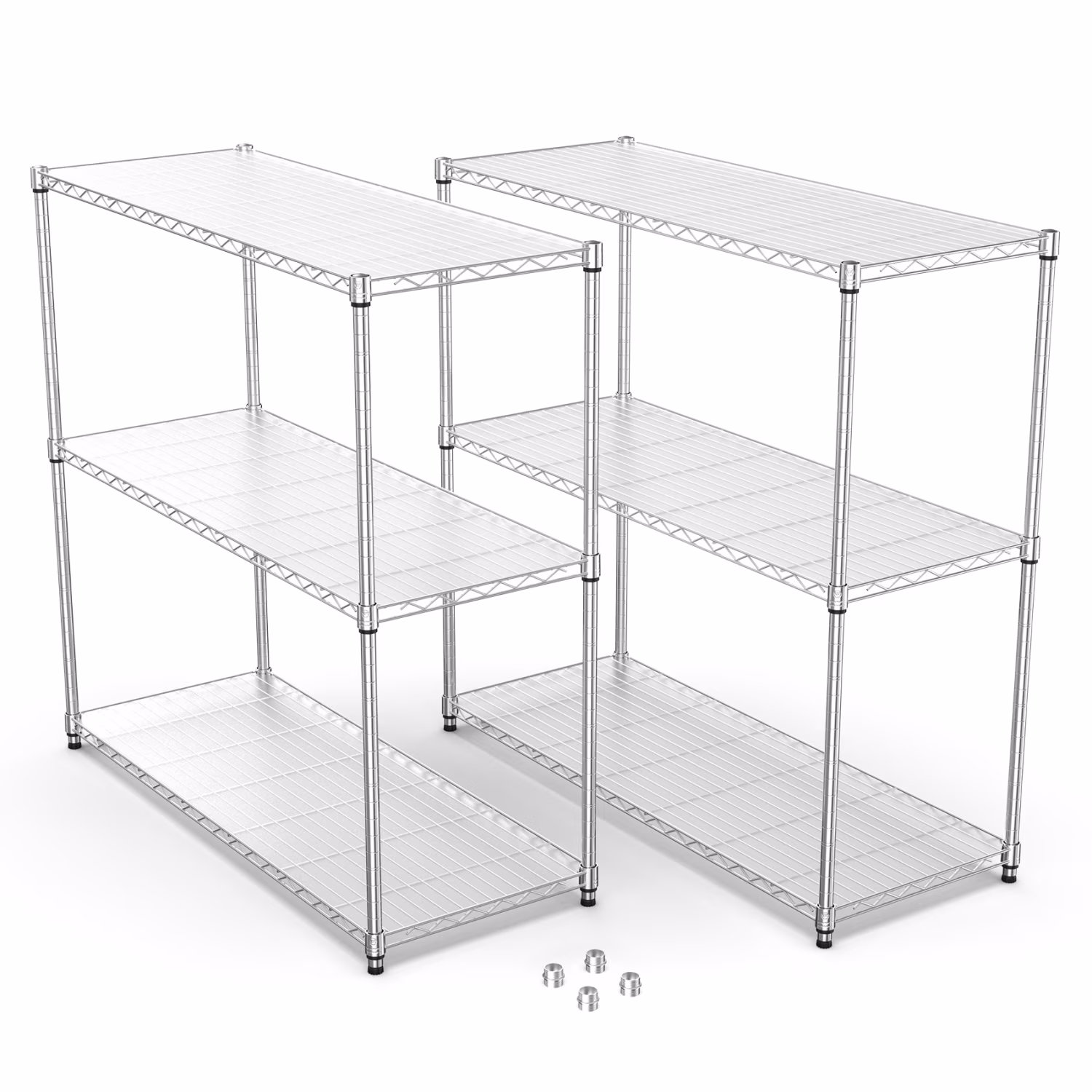 Holaki 3 Tier NSF Metal Shelf Wire Shelving Unit - Set of 2, 1050lbs Capacity Heavy Duty Adjustable Storage Rack with Shelf Liners, Chrome (48" H x 48" L x 18" D)