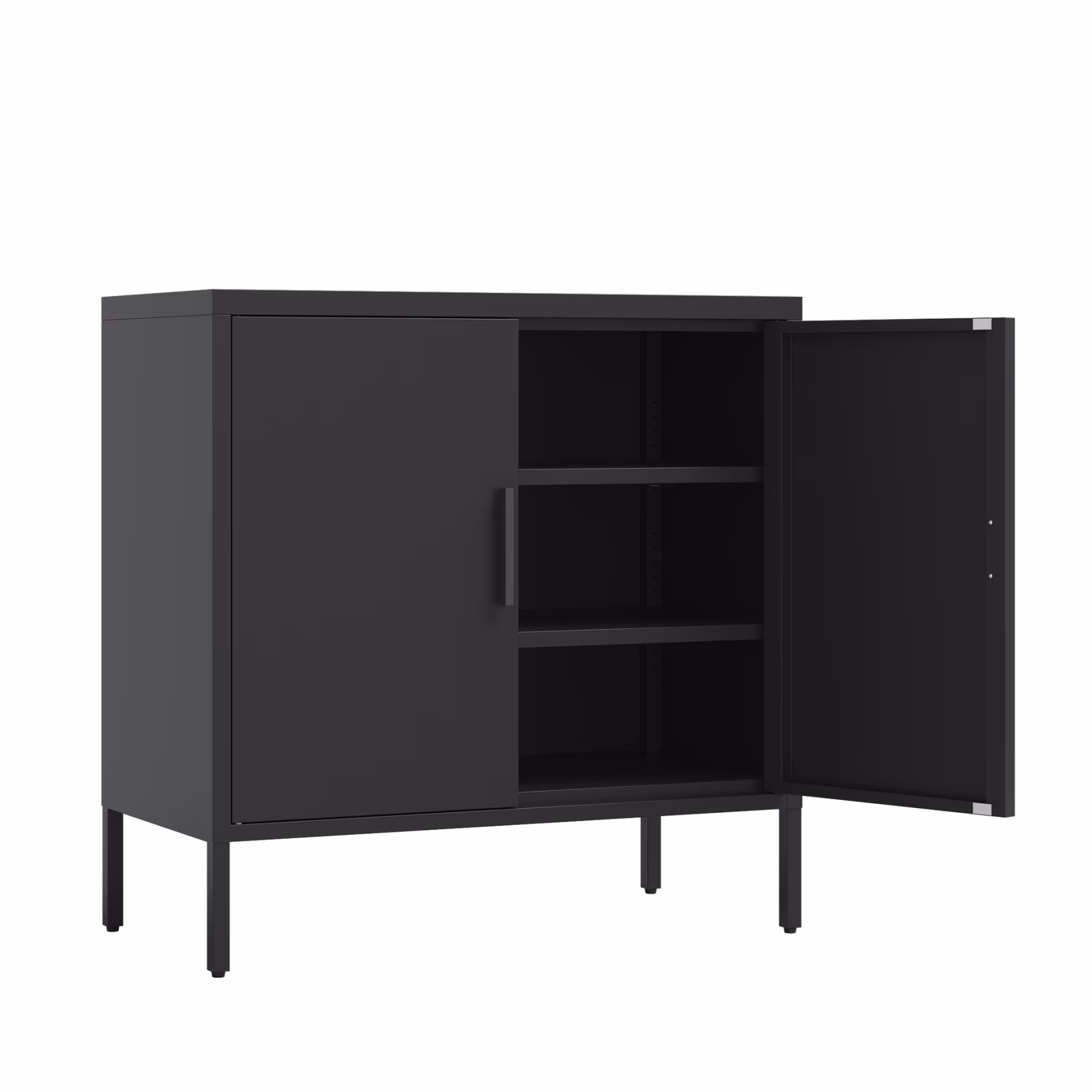 31.5" Metal Storage Cabinet with 2 Doors and 2 Adjustable Shelves, Garage Storage Cabinet with Metal Handles, Metal File Cabinet for Home Office School Gym, Black