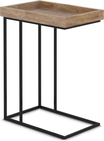 18" Wide Solid Wood C-Side End Table, Dark Cognac Brown