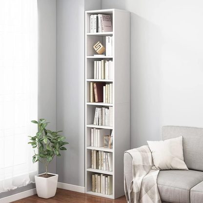 Small Narrow Corner Bookcase - 71" Tall Gap Storage Cabinet, White