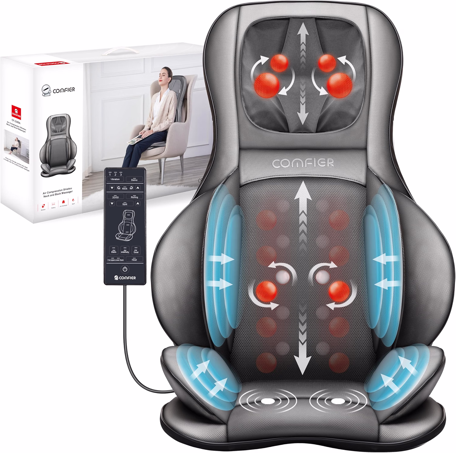 Shiatsu Neck and Back Massager with Heat, Adjustable Neck Nodes