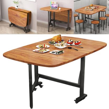 Multifunction Table Drop Leaf Dining Table - 47" Wooden Foldable Kitchen Table with 6 Wheels (Black)