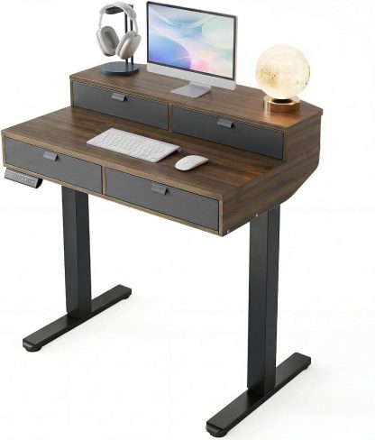 32 x 20 Inch Electric Standing Desk with 4 Drawers, Height Adjustable Sit Stand Desk, Natural