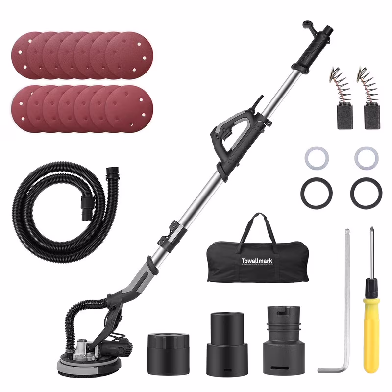 Towallmark 750W 7 Amp, Drywall Sander Electric, Popcorn Ceiling Removal Tool, 7 Speed 900-1800 RPM, with 14 Sanding Discs, Extendable Handle, Dust Hose Storage Bag