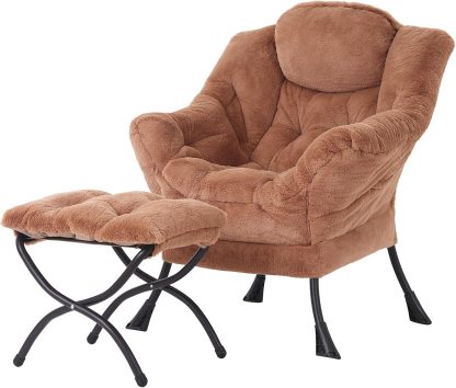 Lazy Chair with Ottoman, Reading Chair with Footrest, Jet Black