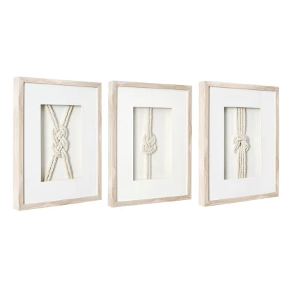 3-Piece Framed Nautical Knots Wall Decor Set, Natural Finish Coastal Wall Art
