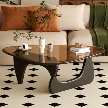 Coffee Table for Living Room Mid Century Modern Center Table with Glass Top and Wood, 32 Inch, Brown/Walnut