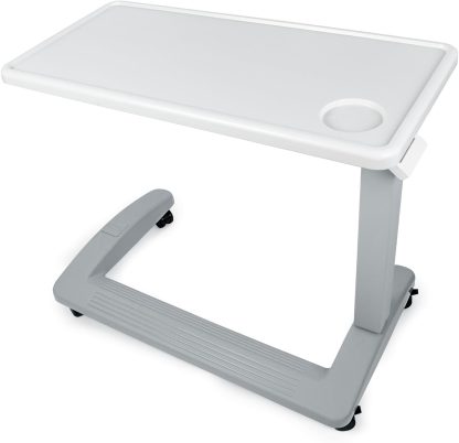 FSA/HSA Eligible Medical Adjustable Overbed Exam Bedside Table with Wheels, Hospital and Home Use, Light Gray