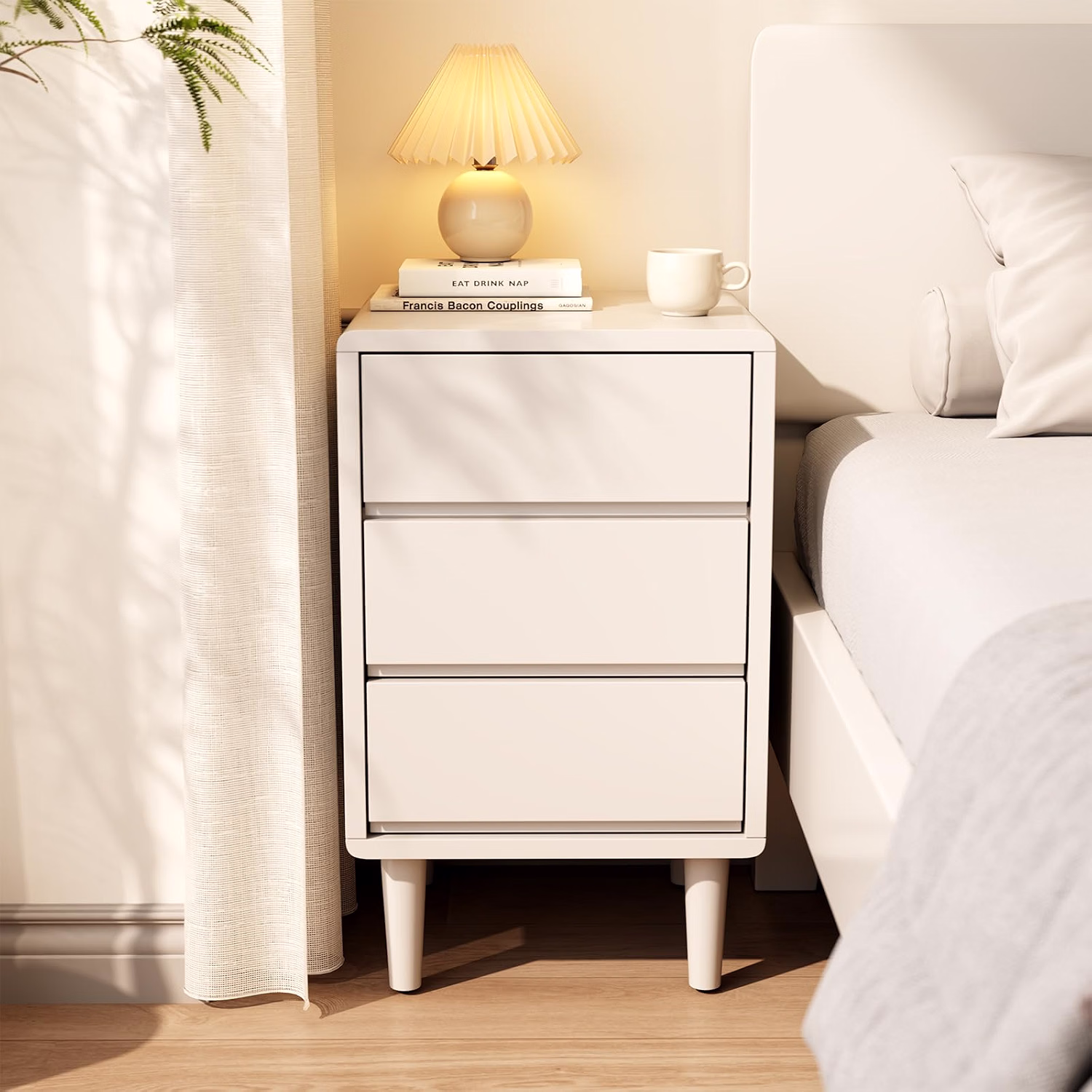 Solid Wood Nightstand Walnut Night Stand with Drawers Mid Century Modern Nightstand with Storage,Wood Night Stand,Small Bedside Table for Bedroom,Living Room,Office,Walnut Bedside Table