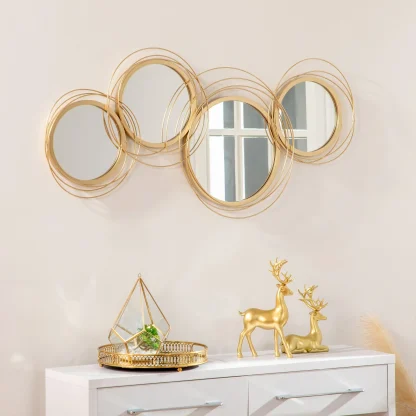 Modern Gold Metal Wall Art with Mirror, Decorative Hanging Wall Sculpture for Living Room, Bedroom and Dining Room