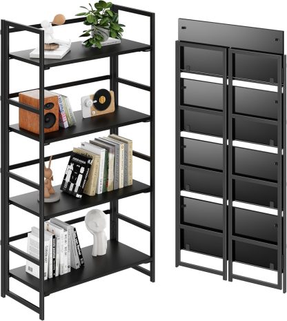 Vintage Multifunctional Folding Bookshelf, No-Assembly Plant Stand Storage Rack Shelves for Home Office (White, 5-Tier)