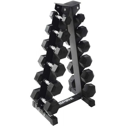 210 lb. (5-30 lb.) Rubber Dumbbell Set with 6 pair Vertical Rack