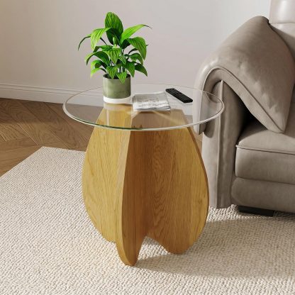 Pumpkin-Shaped Coffee Table with MDF Frame & Amber Tempered Glass Top
