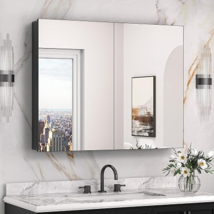 Black Medicine Cabinet with Mirror 20" x 26", Lightweight Aluminum