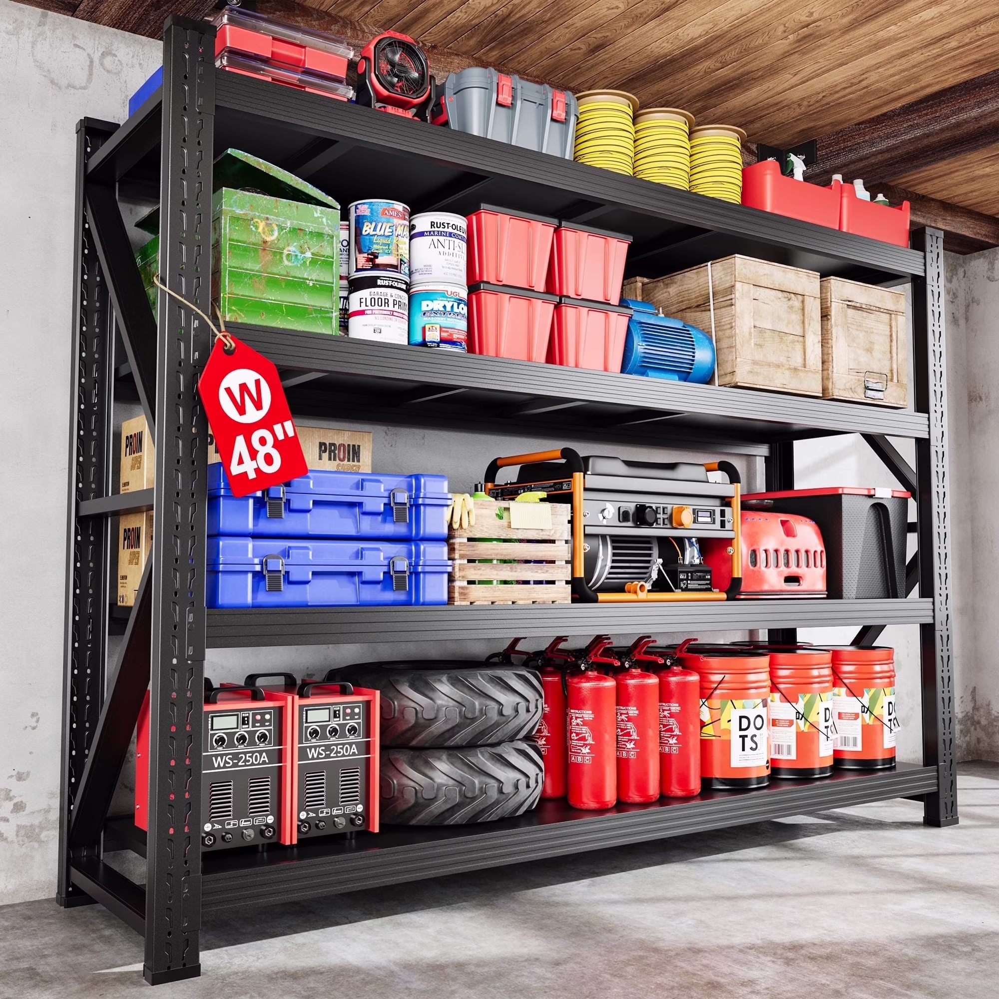 AUHUP 4-Tier Garage Storage Shelves 2400LBS Heavy Duty Metal Shelving 48" W Shelving Unit for Warehouse,Basement Industrial,Home Utility Rack Shelf, Black