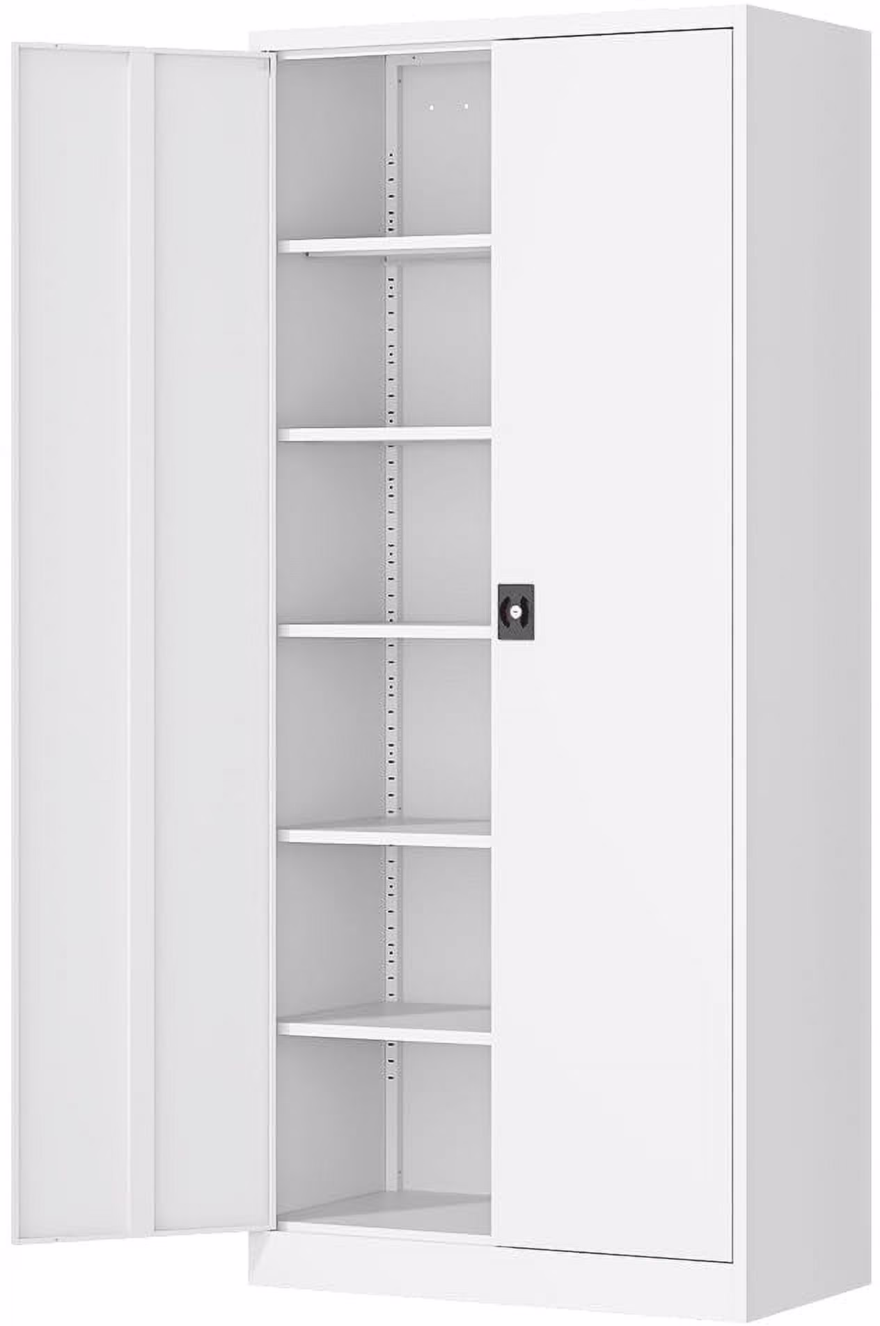 Fesbos Metal Garage Storage Cabinet,71" H Tall White Cabinet with 2 Doors and 5 Adjustbale Shelves,Lockable Tool Cabinet for Garage, Basement, Home Office