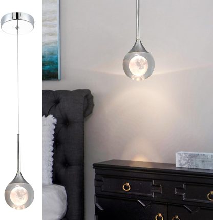 2 Pack Modern Crystal Moon Pendant Lights, Dimmable Natural White (3000K) LED Black Hanging Light Fixture for Kitchen Island, Dining Room, Bar, Bedroom