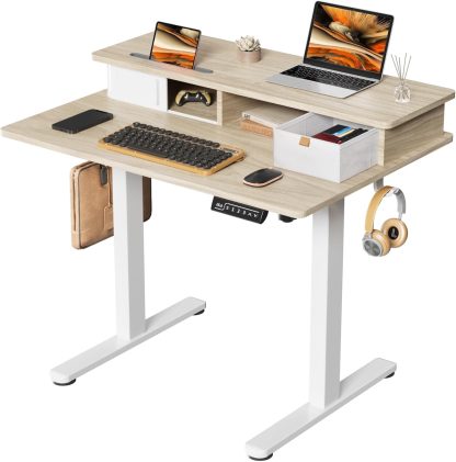 35" Small Electric Standing Desk with Monitor Stand & Drawer Stand Desk
